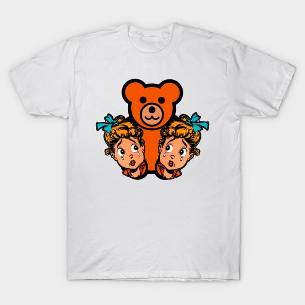 twins with teddy bear T-Shirt by Marccelus